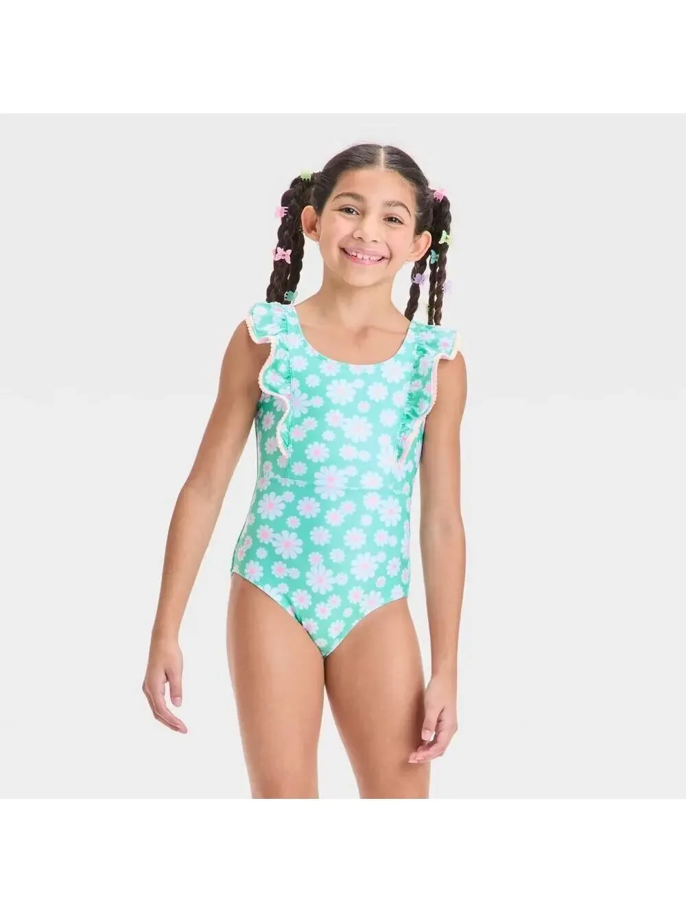 Cat & Jack NWT Girls' Endless Daisies Floral Printed One Piece Swimsuit M (8)